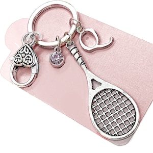 Tennis Keychain, Tennis Racket Charm Key Ring, Initial Keyring, Personalized Tennis Lover Gift, Tennis Team Gifts, Tennis Coach Gifts