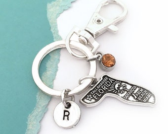 Florida Keychain, State Keychain, Florida Souvenir, Personalized Charm Keychain, Initial Keyring, Florida Gifts, Florida Accessories for Her