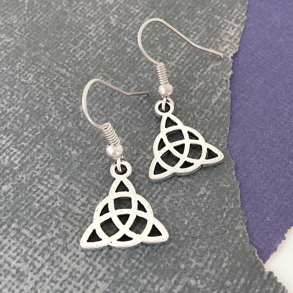 Celtic Knot Earrings, Triquetra Earrings Silver Dangle Earrings, Dainty Trinity Knot Earrings Celtic Knot Charm Jewelry Irish Earrings