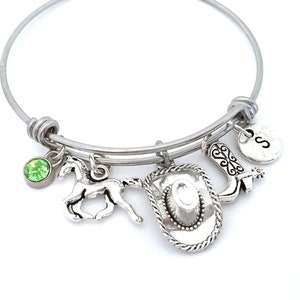 Cowgirl Bracelet, Cowgirl Charm Bracelet, Cowgirl Bangle Bracelet, Cowgirl Jewelry, Cowgirl Gifts, Initial Bangle Personalized Silver Bangle