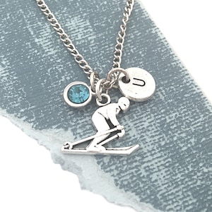 Skier Necklace, Skiing Necklace, Ski Gifts for Women, Skiing Gifts, Personalized Initial Necklace, Skier Charm Necklace Skiing Charm Jewelry