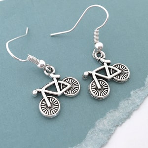 Bike Earrings, Bicycle Earrings Silver, Cycling Earrings, Dangle Earrings, Mountain Bike Jewelry, Bicycle Themed Gifts, Biking Gifts for Her