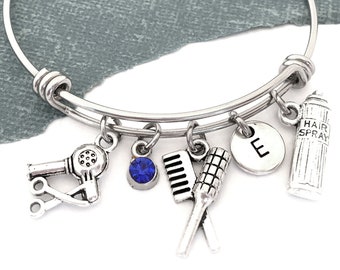 Hair Dresser Bangle, Hair Stylist Charm Bracelet, Personalized Hairdresser Jewelry, Hairstylist Jewelry, Hair School Gifts for Hairstylist