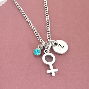 Feminist Necklace Female Symbol Initial Necklace, Venus Symbol Charm Pendant Personalized Lesbian Gifts for Girlfriend, Girl Power Gift