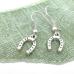 Horseshoe Earrings, Good Luck Earrings, Horseshoe Jewelry, Horseshoe Gifts, Dangle Earrings Silver, Charm Earrings Horse Lover Gift for Her