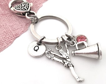 Cheerleader Keychain Cheer Keychain for Girls Initial Keyring, Personalized Cheerleading Gifts, Cheerleading Key Chain Gift From Coach