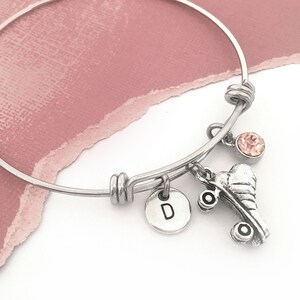 Roller Skate Bangle, Roller Skate Jewelry, Personalized Roller Skate Gifts, Initial Bangle, Roller Derby Gifts, Skating Charm Bangle for Her