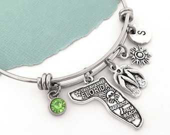 Brazalete de Florida, pulsera de Florida, pulsera de encanto de Florida, regalos de joyería de Florida, regalos de vacaciones en la playa, viaje a la playa para niñas, regalo de amante de la playa