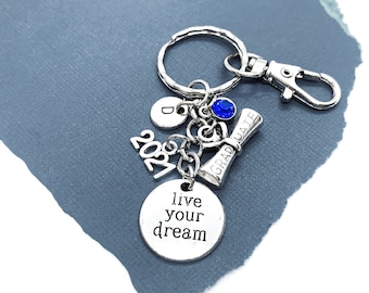 Class of 2024 Keychain, Initial Keyring, Personalized Graduation Gift for Him, Live Your Dream, Encouragement Quotes High School Senior Gift