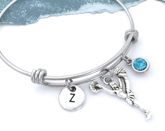 Cheer Bangle Bracelet, Cheerleader Bangle, Cheerleading Bracelet, Cheerleader Charm Bracelet, Personalized Cheerleader Gifts Senior Night