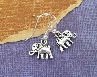 Silver Elephant Earrings Dangle Elephant Jewelry Personalized African Elephant Charm Earrings, Elephant Gifts for Women Elephant Lover Gifts