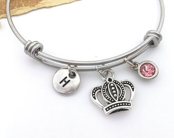 Little Girls Bangle Bracelet Girls Initial Jewelry Rhinestone Crown Charm Beauty Pageant participant Gift Princess Pageant Girl Gift