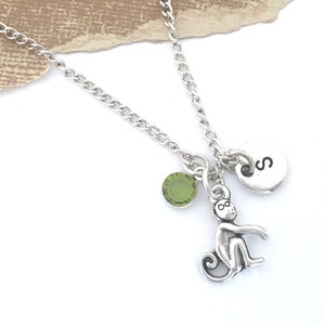 Monkey Necklace, Monkey Pendant, Monkey Jewelry, Monkey Gifts for Her, Initial Necklace, Personalized Monkey Charm Necklace, Zoo Animal Gift