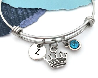 Little Girls Bangle Bracelet Girls Initial Jewelry Rhinestone Crown Charm Beauty Pageant participant Gift Princess Pageant Girl Gift
