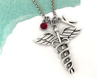 Caduceus Necklace, Caduceus Pendant, Caduceus Jewelry, Medical Caduceus Symbol, Med Student Gift, Doctor Gift, Health Care Worker Gift
