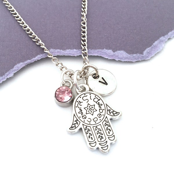 Jewish Hamsa Necklace, Hamsa Star of David Necklace, Hand of Fatima Necklace, Protection Jewelry, Personalized Initial Necklace, Hamsa Gift