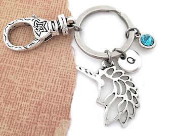 Unicorn Keychain, Unicorn Keyring, Unicorn Initial Key Chain, Unicorn Gifts for Her, Unicorn Lover Gift, Personalized Unicorn Charm Keychain