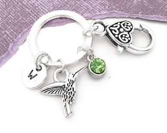 Hummingbird Keychain, Hummingbird Keyring, Hummingbird Gifts, Personalized Initial Keychain, Ornithologist Gift, Flying Birds, Bird Keychain