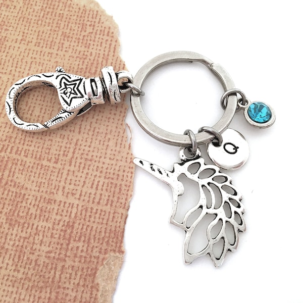 Unicorn Keychain, Unicorn Keyring, Unicorn Initial Key Chain, Unicorn Gifts for Her, Unicorn Lover Gift, Personalized Unicorn Charm Keychain