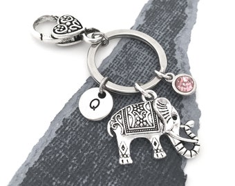 Elephant Keychain, Elephant Keyring, Elephant Key Chain, Elephant Key Ring, Initial Keyring Personalized Elephant Gifts Elephant Lover Gifts