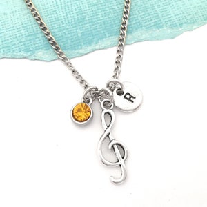 Treble Clef Necklace, Music Necklace, Personalized Music Notes Necklace Initial Necklace Music Teacher Gift Choir Director Gift Singer Gifts