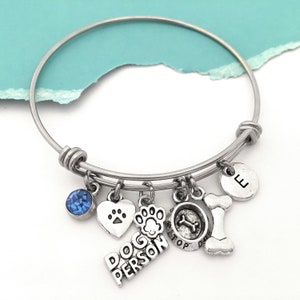 Dog Bangle, Dog Charm Bracelet, Paw Print Bangle, Personalized Initial Bracelet, Dog Jewelry, Dog Lover Jewelry, Dog Gift, Vet Gift for Her