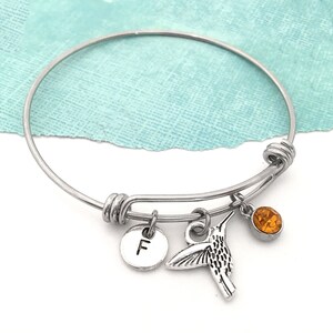 Hummingbird Bangle, Hummingbird Bracelet, Hummingbird Charm Bracelet, Hummingbird Jewelry for Women, Personalized Hummingbird Gifts for Her