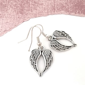Angel Wings Earrings Silver, Angel Wing Charm Earrings, Dangle Earrings Angel Wing Jewelry Angel Wing Gift Guardian Angel Jewelry Wing Gifts