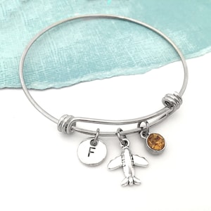 Airplane Bangle Bracelet, Plane Bangle, Flight School Gifts, Plane Jewelry, Flight Attendant Gifts, Personalized Airplane Charm Bracelet