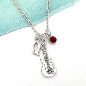 Electric Guitar Necklace, Guitar Pendant, Initial Necklace, Electric Guitar Gift, Guitar Jewelry, Guitar Player Gift, Electric Guitar Charm