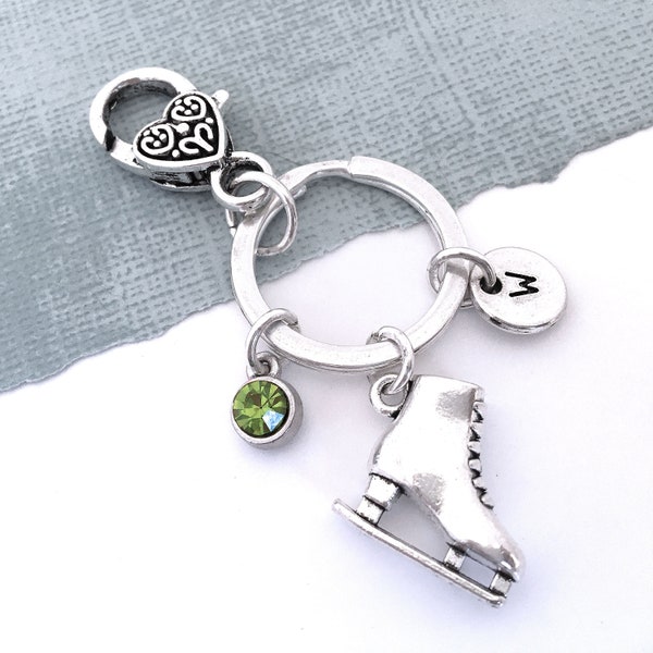 Ice Skate Keychain, Initial Keychain, Ice Skate Charm Keyring, Initial Keyring, Personalized Skater Gifts Skating Gifts Skating Party Favors