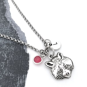 Raccoon Necklace Silver, Raccoon Pendant Raccoon Jewelry Personalized Raccoon Gifts Kids Raccoon Charm Necklace for Girls Initial Necklace,