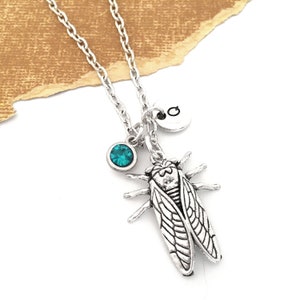 Cicada Necklace, Cicada Pendant, Cicada Jewelry, Cicada Charm Necklace, Bug Necklace, Insect Necklace, Personalized Initial Necklace for Her