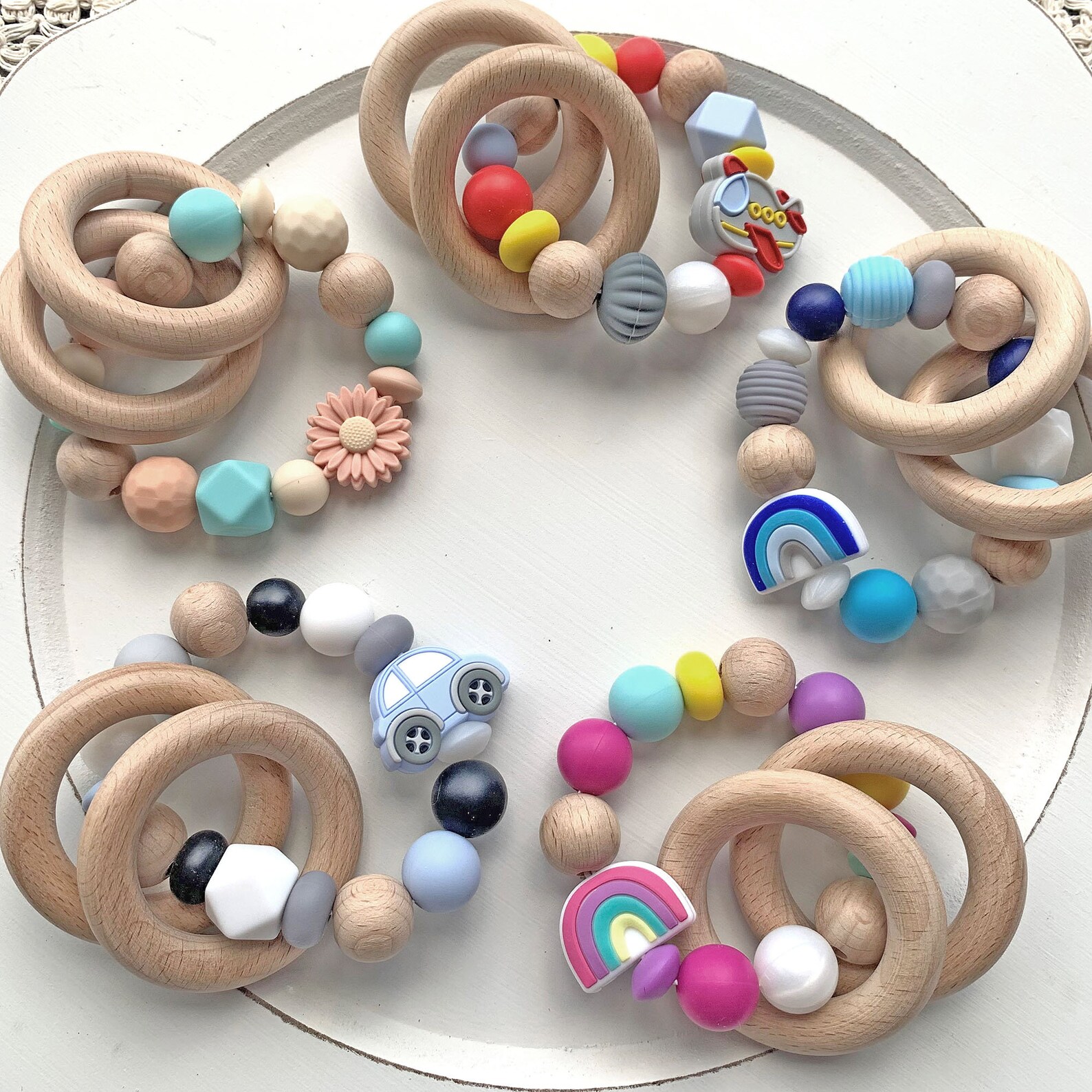 Baby Rattle Ring, Newborn Gift, Silicone Beads, Baby Shower Gift, Baby ...