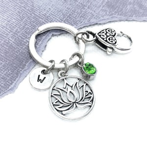 Lotus Blossom Keychain, Lotus Flower Initial Keyring, Personalized Gift, Yoga Lover, Yogi, Yoga Instructor, Spiritual Enlightenment Gift