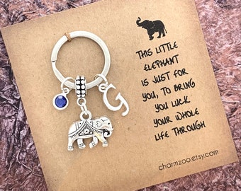 Elephant Keychain, Good Luck Elephant Charm Keyring, Personalized Gift, Lucky Animal, Initial Key Ring, Elephant Lover, Spirit Animal Gift