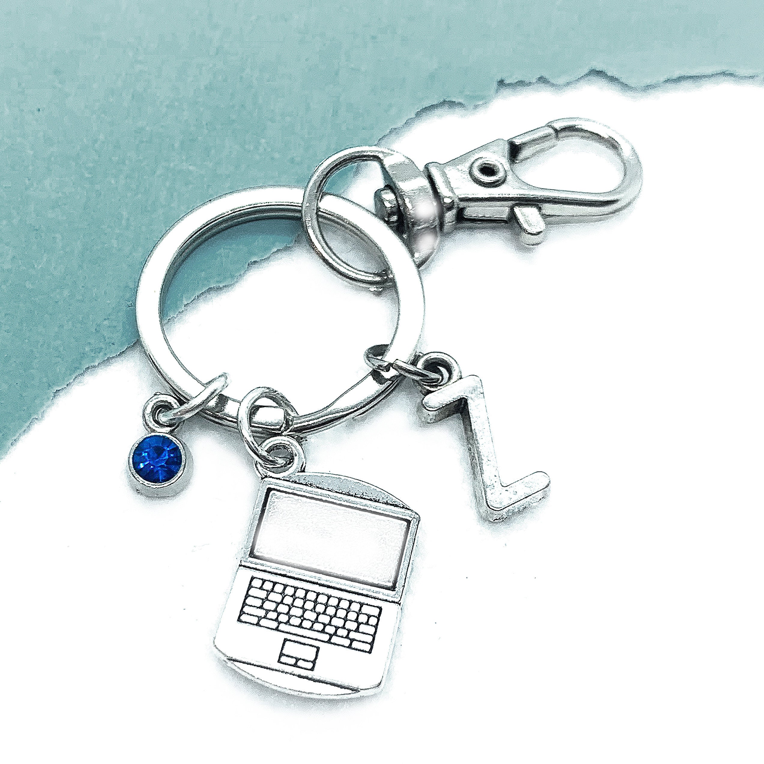 Laptop Charm Keychain Initial Keyring Computer Lover Gift Etsy