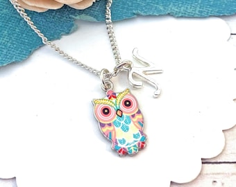 Owl Necklace for Kids, Children's Jewelry, Owl Lover Gift, Cute Animal Jewelry, Personalized Gifts, Little Girls Necklace With Initial