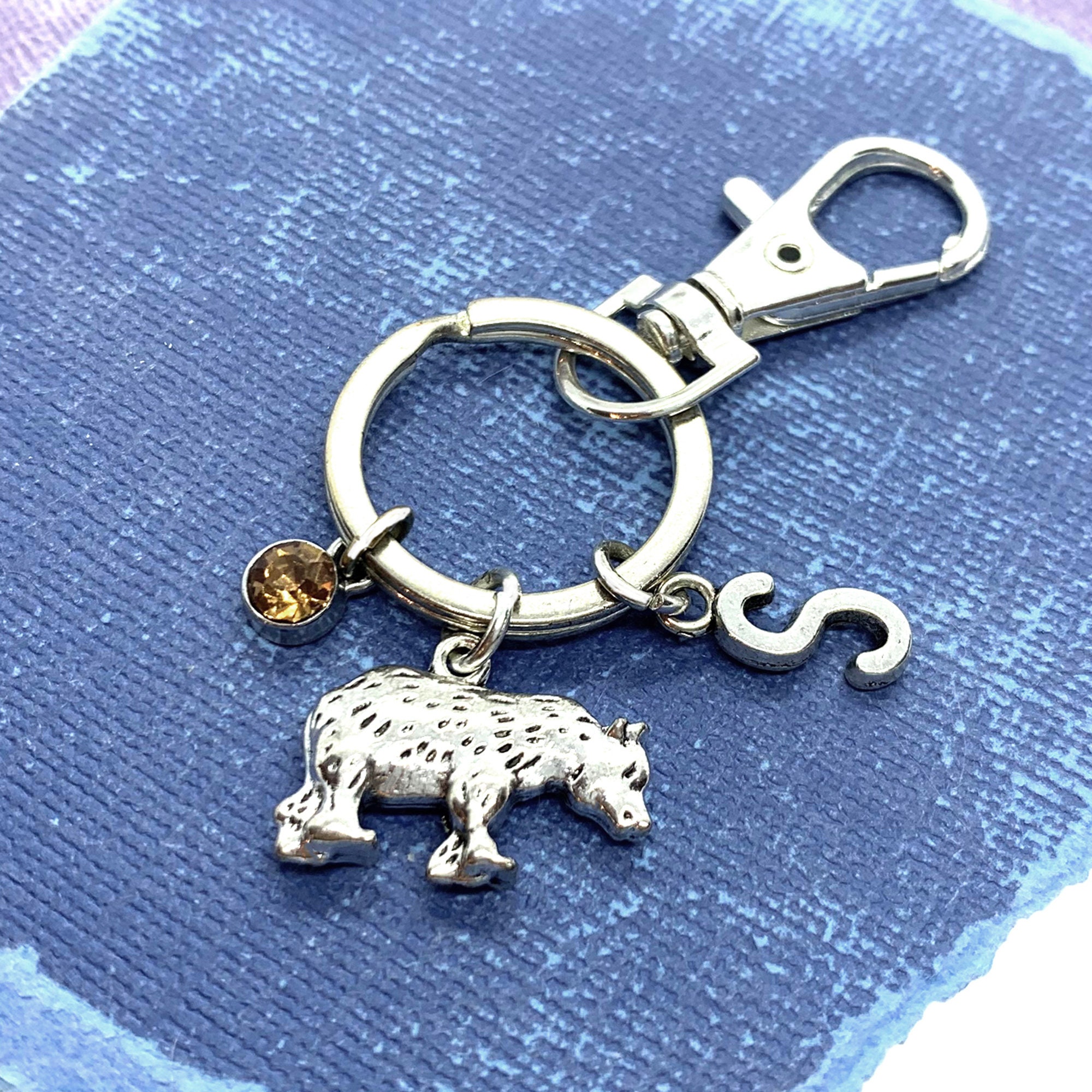 Bear Keychain for Boyfriend Initial Keyring Black Bear Charm Etsy.de