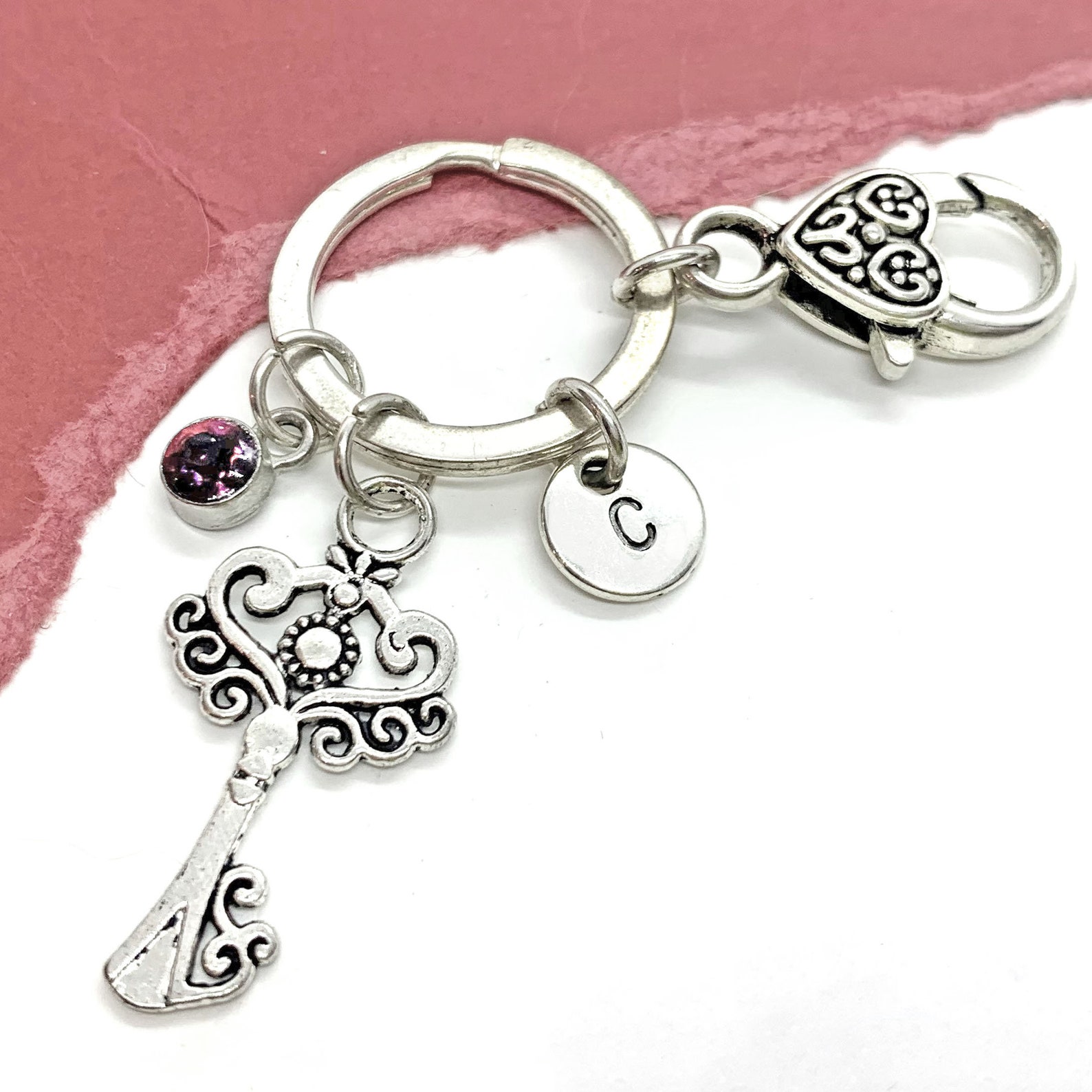 Skeleton Key Keychain, Decorative Key, Ornate Key Keyring, Initial Key ...