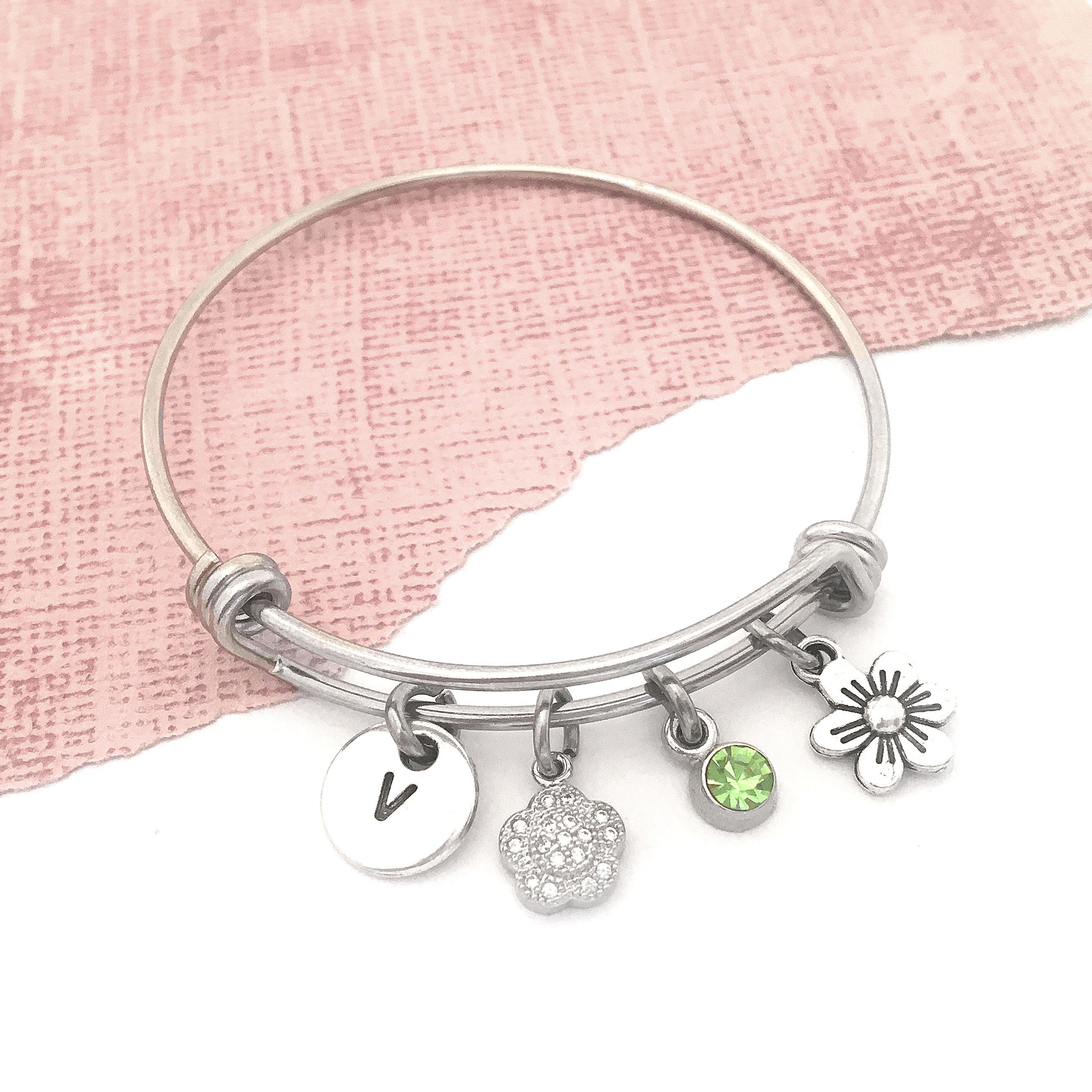 Flower Bangle Little Girl Bangle Rhinestone Flower Charm Etsy