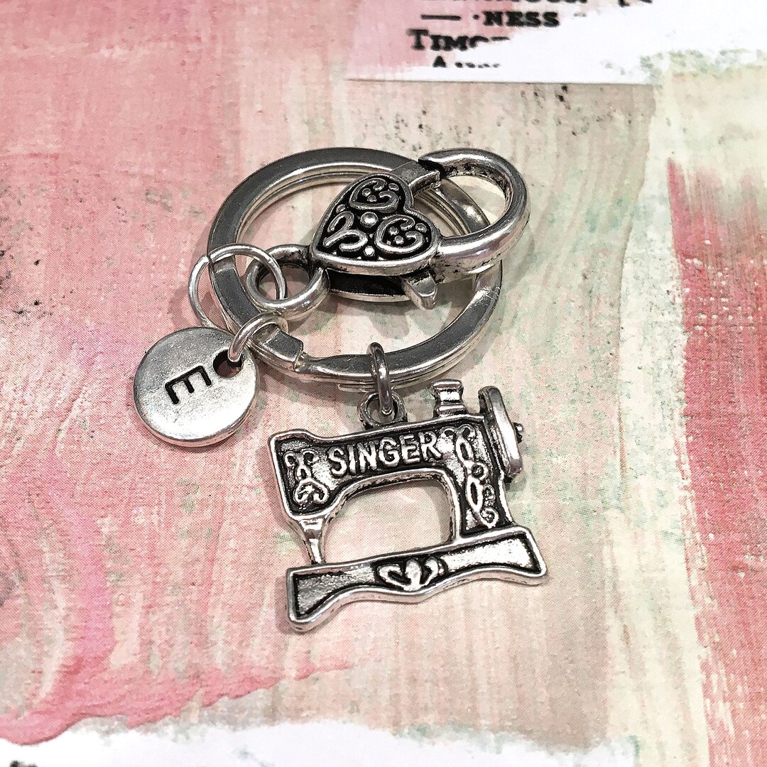 Sewing Machine Keychain, Sewing Machine Gift, Initial Keyring