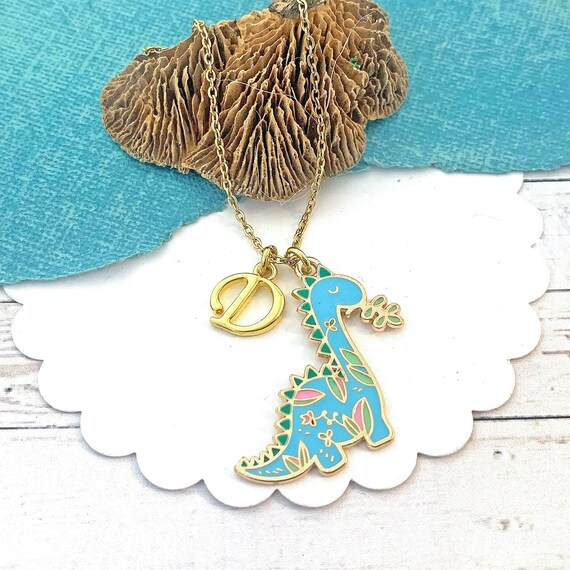 Dinosaur Necklace for Kids, Children's Jewelry, Personalized Gifts, Cute Animal Gift, Little Girl Jewelry, Enamel Charm, Dinosaur Lover Gift