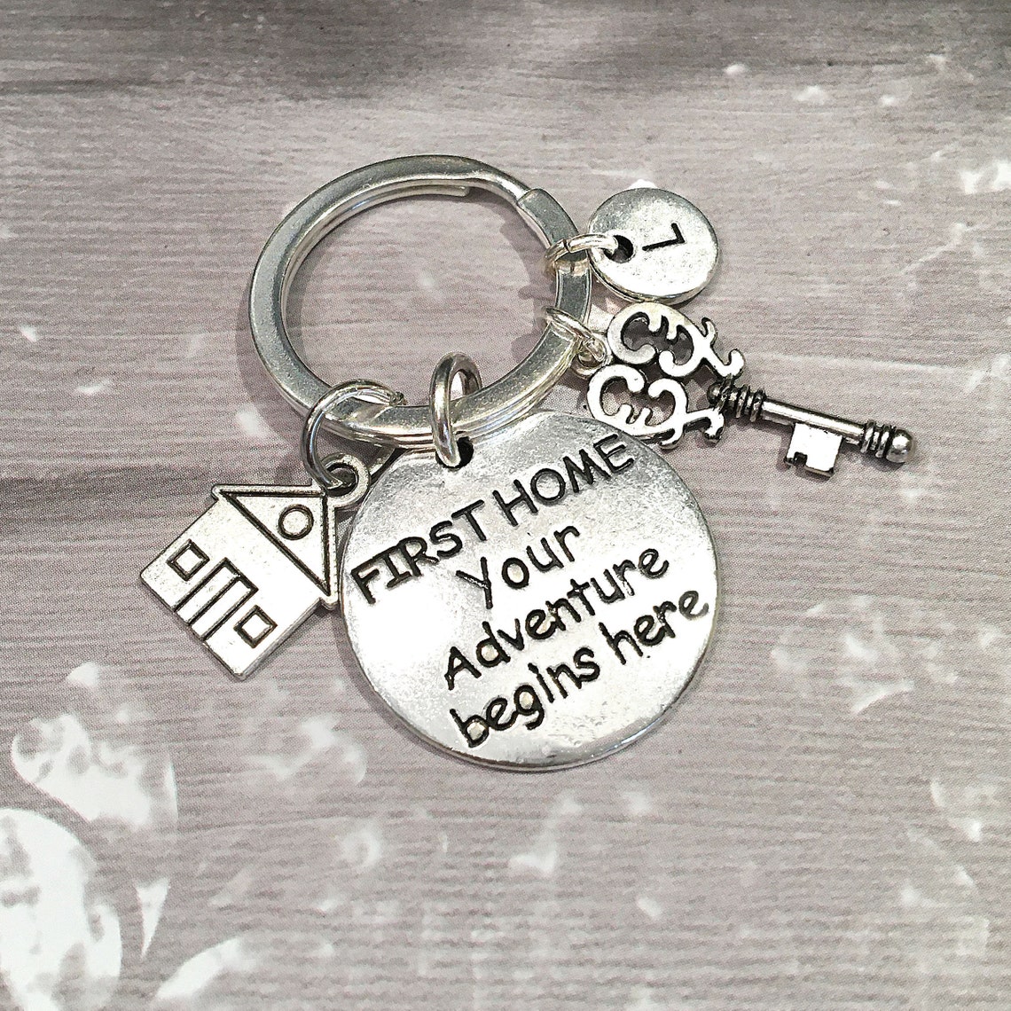 First Home Keychain First Home Gift Initial Keyring New Home Keychain ...