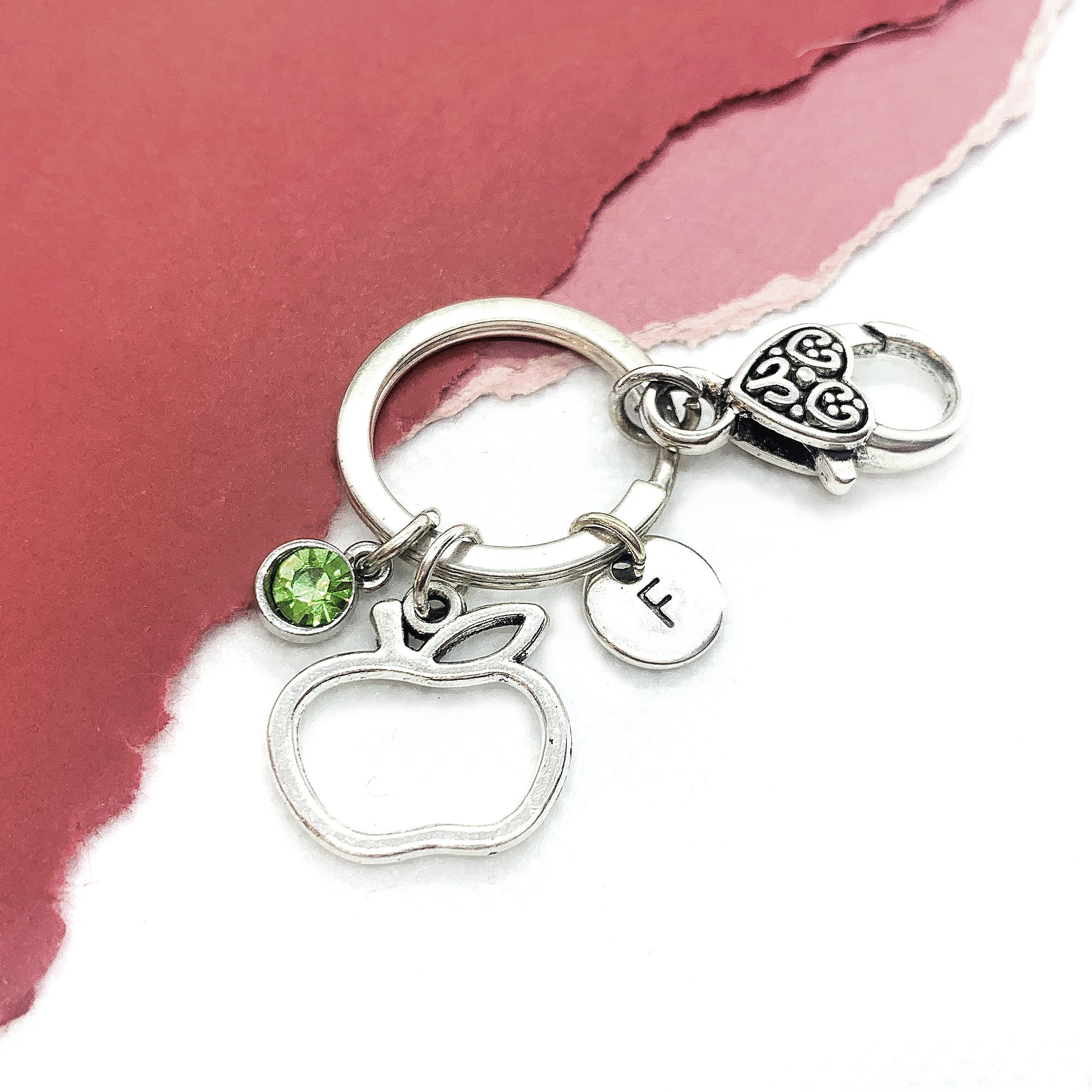 Apple Keychain Teacher Key Chain Personalized Gift Initial Etsy