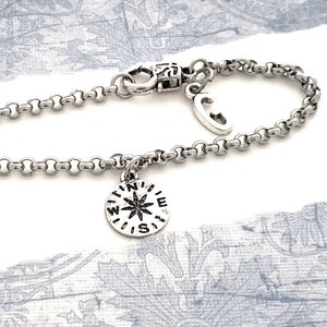 Compass Bracelet for Him, Nautical Chain, Compass Jewelry, Personalized Gifts for Guys, Travel, Graduation, Adventure Gift for Teen