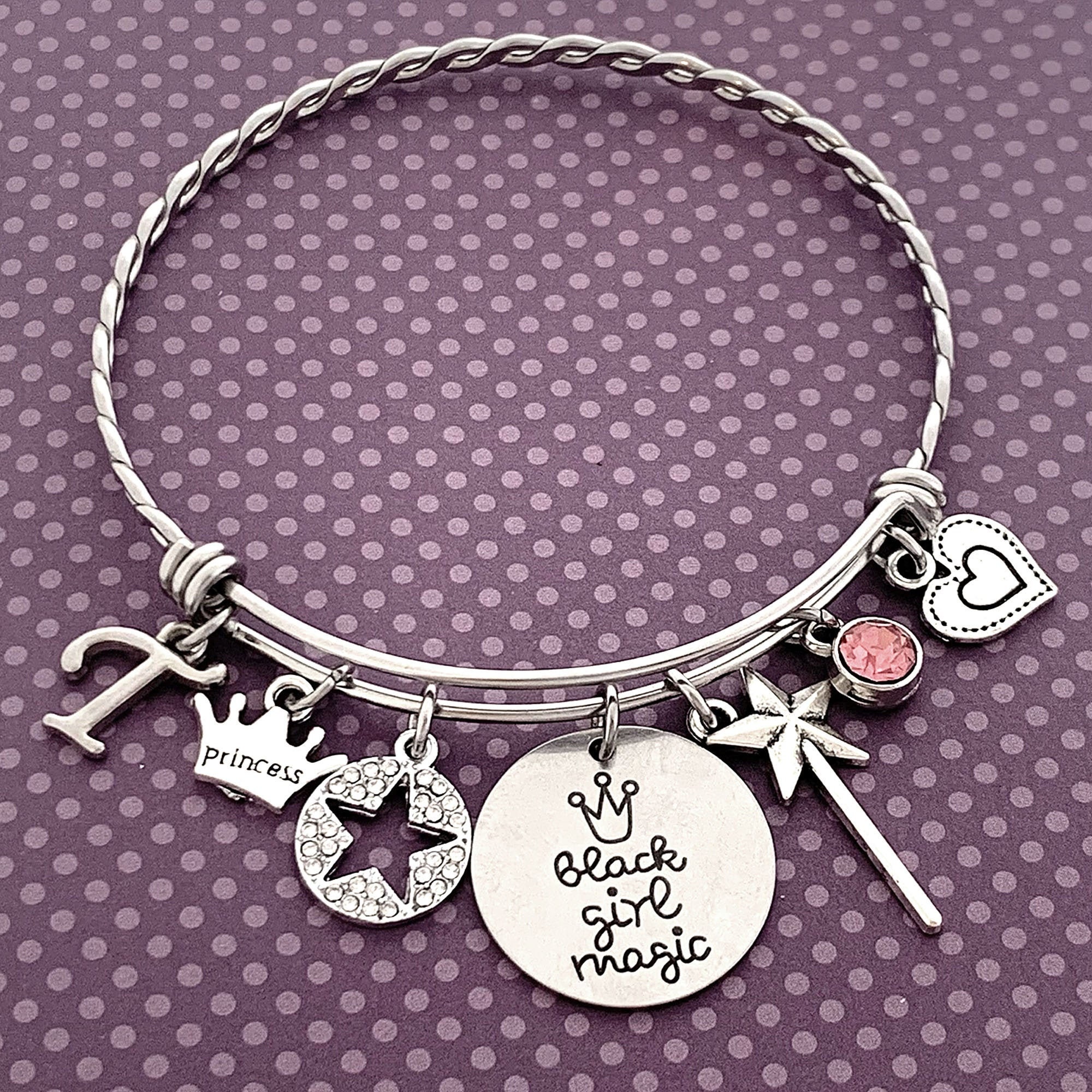Black Girl Magic Bracelet Initial Bangle Black Girl Jewelry Etsy