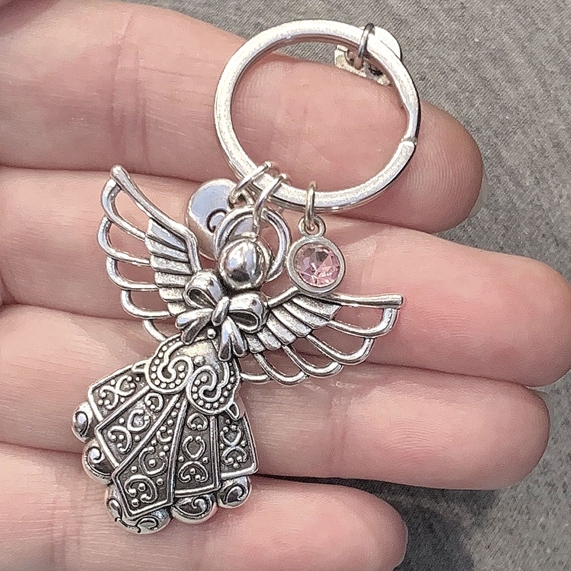 Angel Keychain Large Angel Key Ring Initial Keyring Etsy