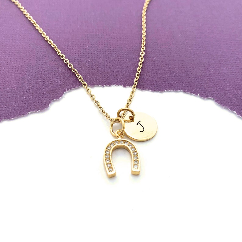 Horseshoe Necklace Gold Rhinestone Horseshoe Necklace Good Etsy