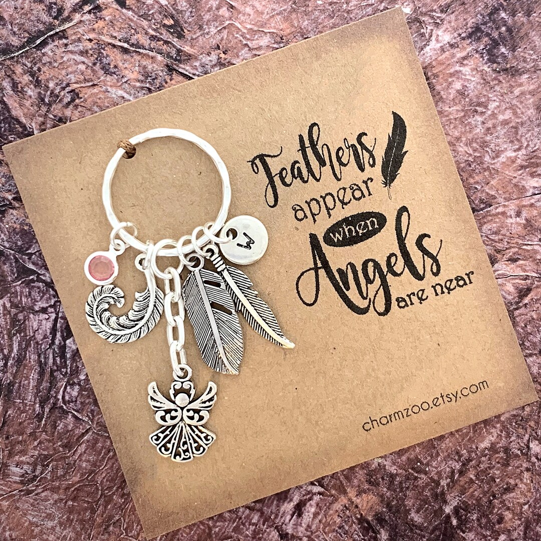 Feather Keychain, Angel Key Chain, Personalized Memorial Gift ...